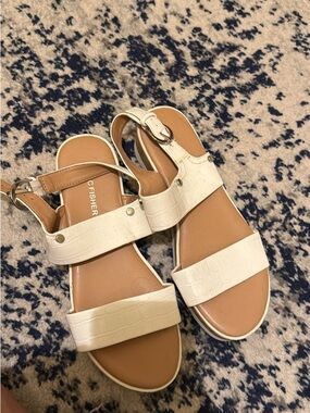Marc Fisher White Croc-Embossed Slingback Sandals
